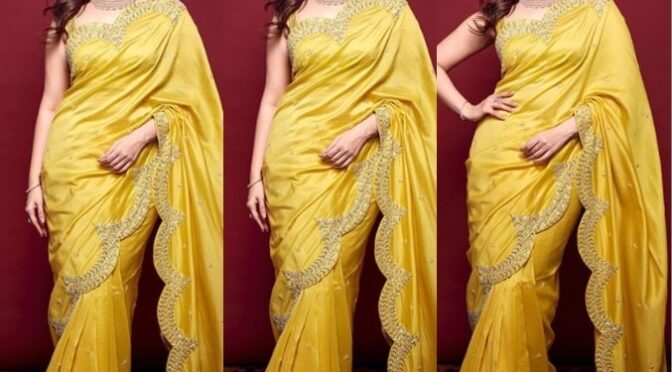 Tamannaah Bhatia in a yellow saree by Mishru!