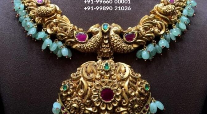 Antique gold peacock nakshi necklace