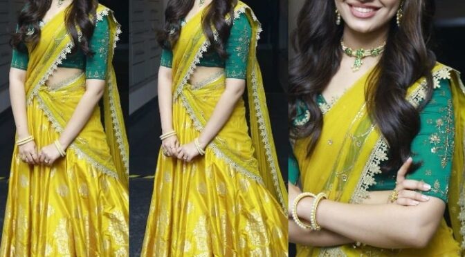 Krithi Shetty looking gorgeous in yellow lehenga at “Uppena” pre-release event!