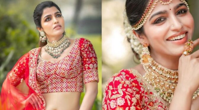 Sai Dhansika looking gorgeous in bridal red lehenga for a magazine cover shoot!
