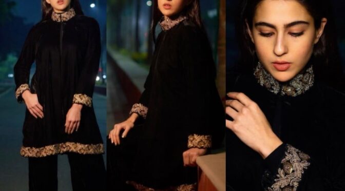 Sara Ali Khan stuns in black velvet outfit by Powder Pink by Sara Vaisoha!