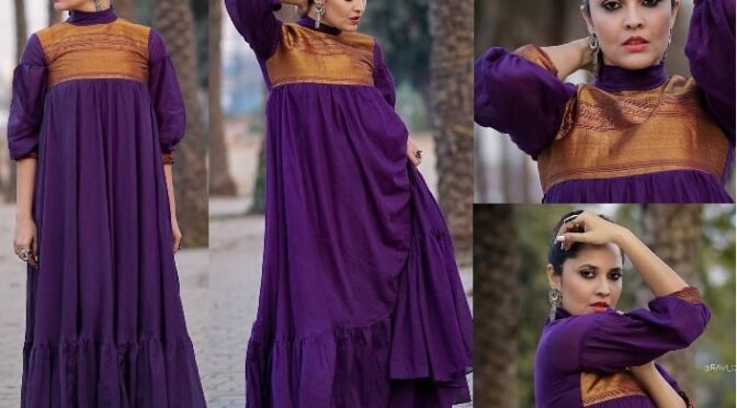 Anasuya Bharadwaj in purple maxi dress by Gauri Naidu