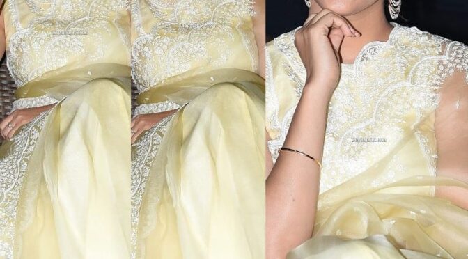 Lavanya Tripathi stuns in a yellow organza saree at Pre release event of A1 Express movie!