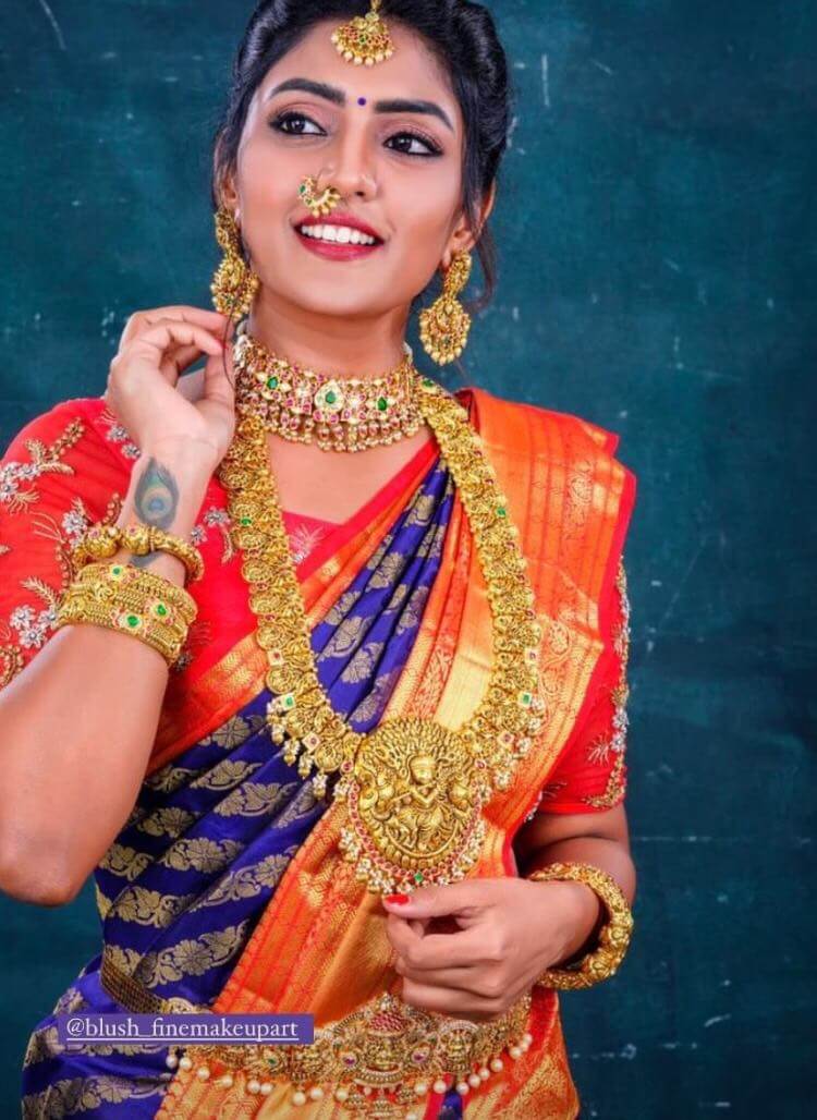 Eesha rebba stuns in a blue kanjeevaram saree! | Fashionworldhub