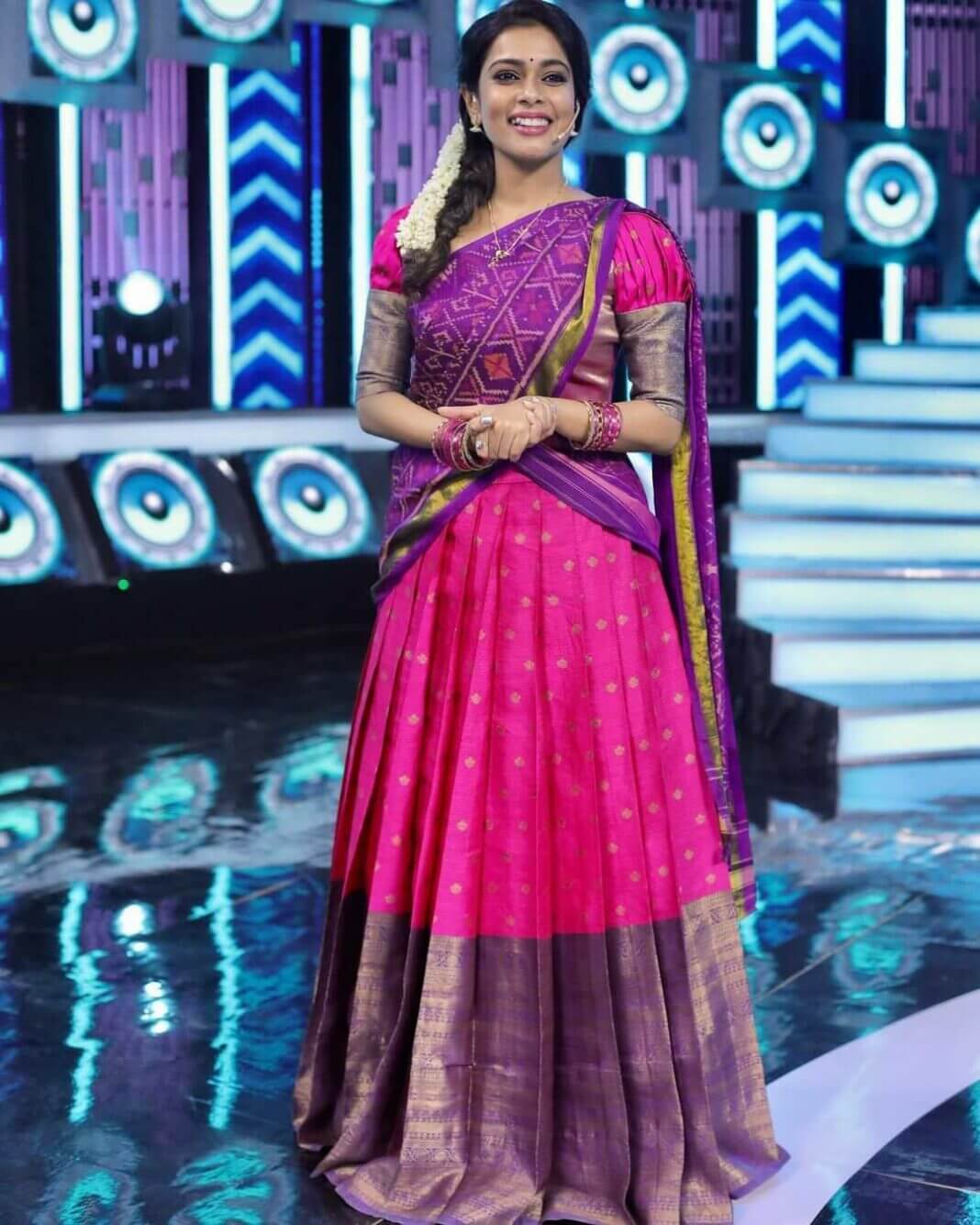 Kiki Vijay in a pink pattu half saree by Studio 149! | Fashionworldhub