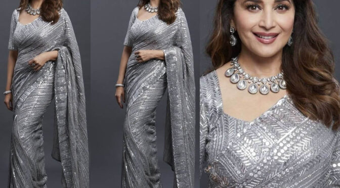 Madhuri Dixit stuns in silver sequin saree by Manish malhotra!