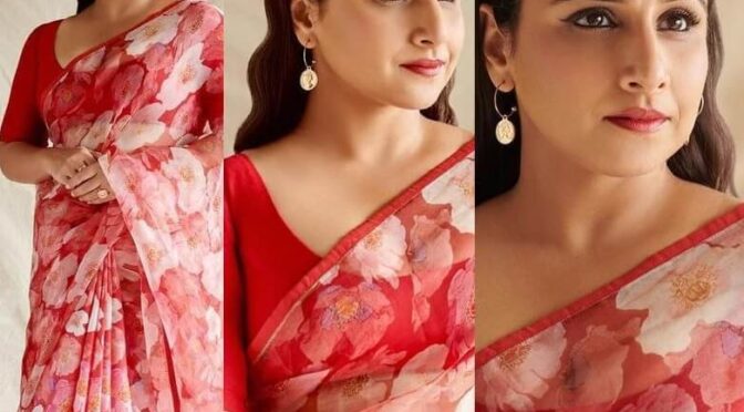 Vidya Balan in this red floral saree for promotions of “sherni movie”!