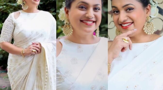 Actress Roja stuns in White saree for the recent Jabardasth show!