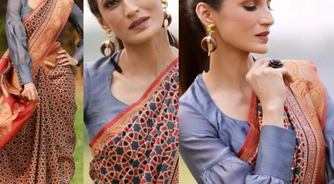 Shilpa Reddy stuns in AJRAK printed saree with bishop sleeves blouse!