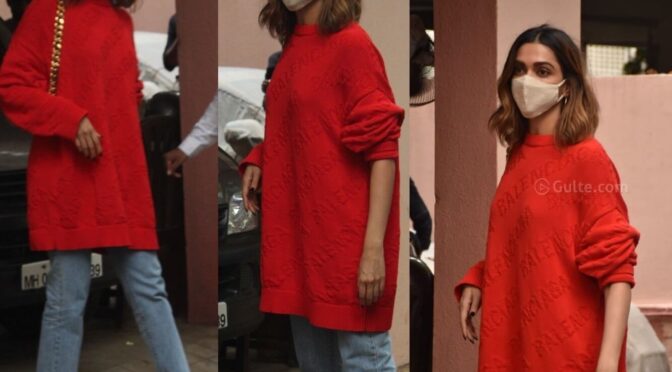 Deepika Padukone looking beautiful in balenciaga Red Sweatshirt!