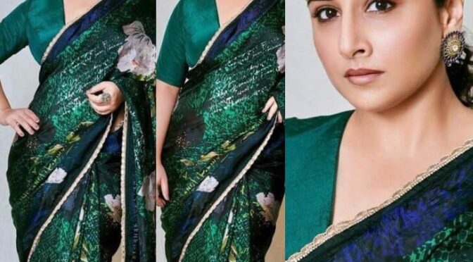 Vidya balan opted green printed saree by Devyani Mehrotra for promotions of Sherni!