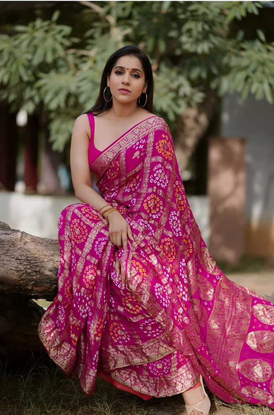 Rashmi Gautam In A Pink Bandhej Saree By Anvitha Fashionworldhub