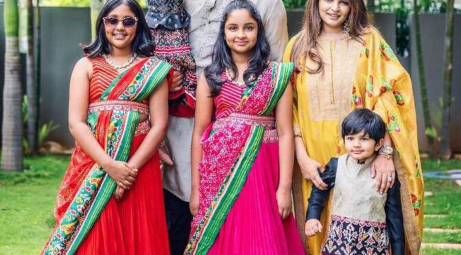 Vishnu Manchu family in Traditional outfits for Dussehra 2021 celebrations