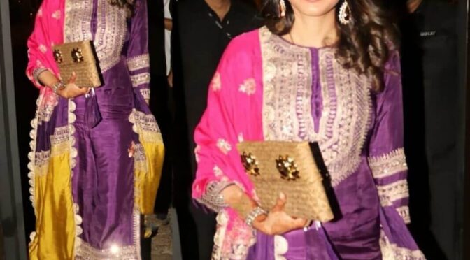 Miheeka Bajaj in a purple salwar suit for Karwa Chauth by Vasavi Shah!