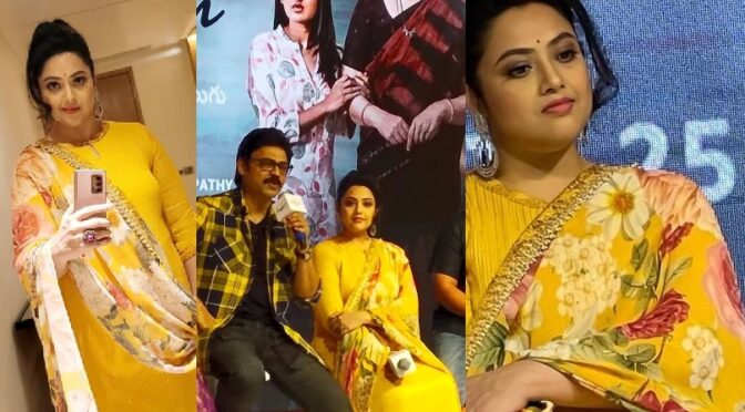 Actress Meena in yellow salwar suit at Drushyam 2 Pre release event!