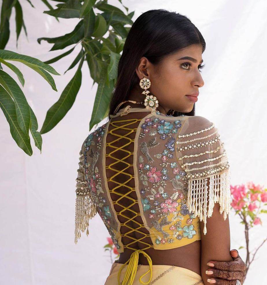 Shimmer Self Designed Golden Designer Saree Blouse with Plain Work - BL369  : Amazon.in: Fashion