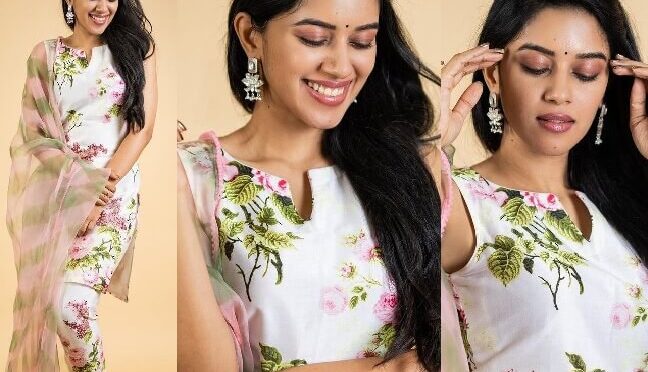 Mirnalini Ravi in a white floral kurta-set!