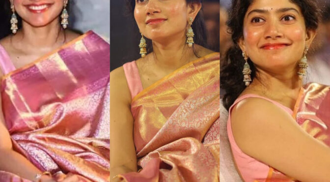 Saipallavi looking beautiful in pink kanjeevaram saree at Shyam Singha roy pre release event!