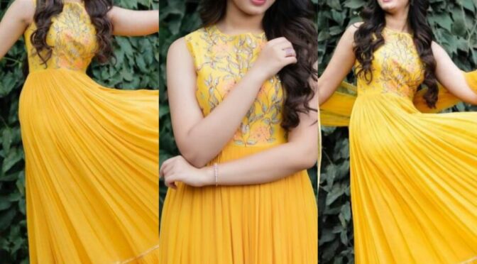 Krithi Shetty looking stunning in a yellow anarkali dress!