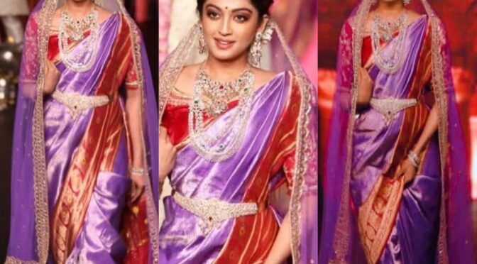 Pranitha Subash looking like diva in a purple pattu saree!