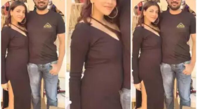 Kajal Aggarwal flaunts her baby bump in black dress!
