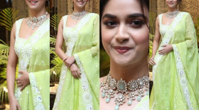 Keerthy Suresh stuns in lime green lehenga set at “Good Luck Sakhi” pre-release event!