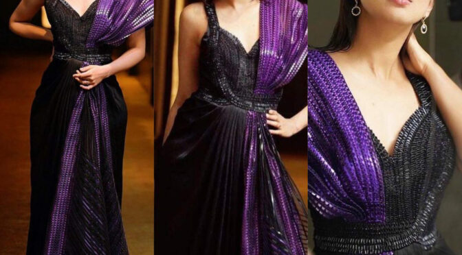 Pranitha Subash looking beautiful in pre stitched saree by Amit Aggarwal