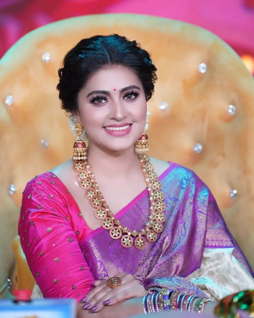 actress sneha in yellow saree at v4 awards | Bridal blouse designs,  Designer saree blouse patterns, Silk saree blouse designs