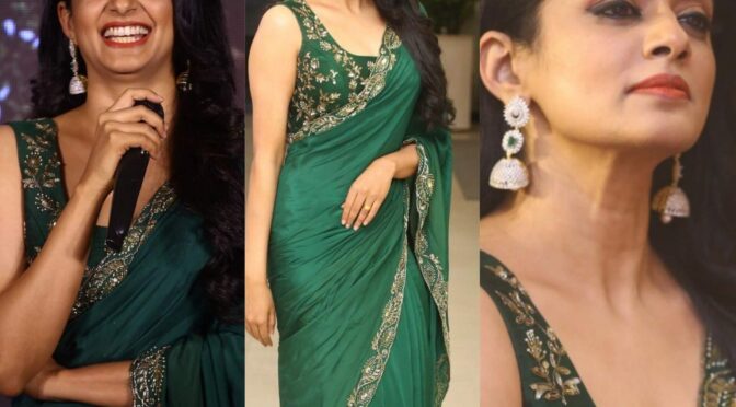 Priya Mani Raj looking beautiful in a green saree for “Bhama Kalapam” success meet!