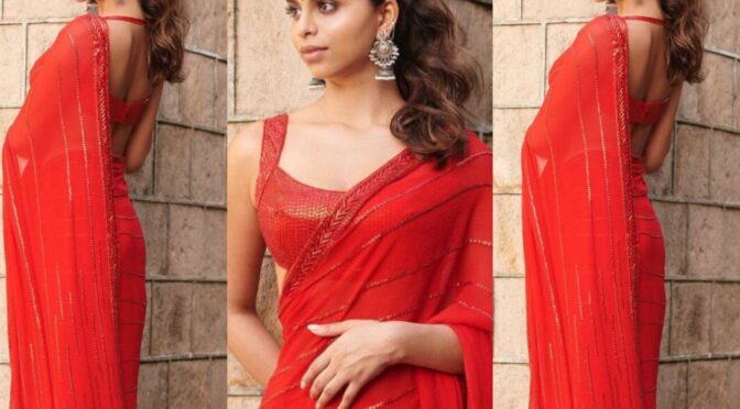 Suhana Kahan in a red Manish Malhotra saree!