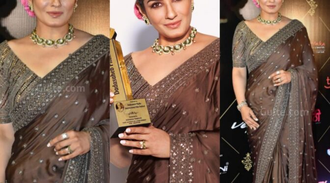 Raveena Tandon stuns in brown saree at  Dada Saheb Phalke Awards’22!