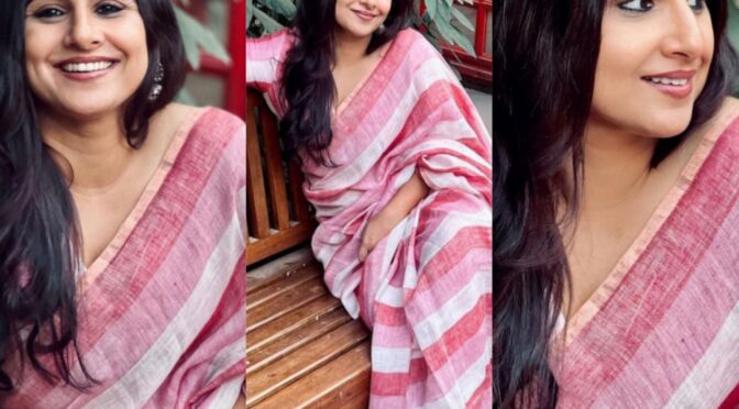 Vidya Balan looking beautiful in a handloom linen striped saree!