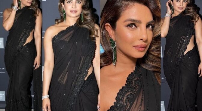 Priyanka Chopra hosts pre-Oscar event in a sheer black saree!