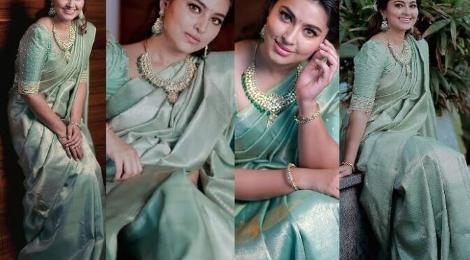Sneha Prasanna stuns in mint green Silk saree for “Junior Superstars!”