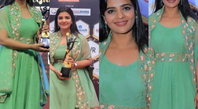 Aishwarya Rajesh in a green anarkali suit at a recent award event!