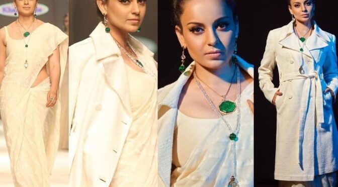 Kangana Ranaut stunsin Ivory Khadi saree at Lakme fashion week 2022!
