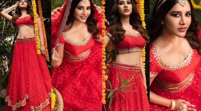Nabha Natesh looks stunning in red lehenga by Kavitha gutta!