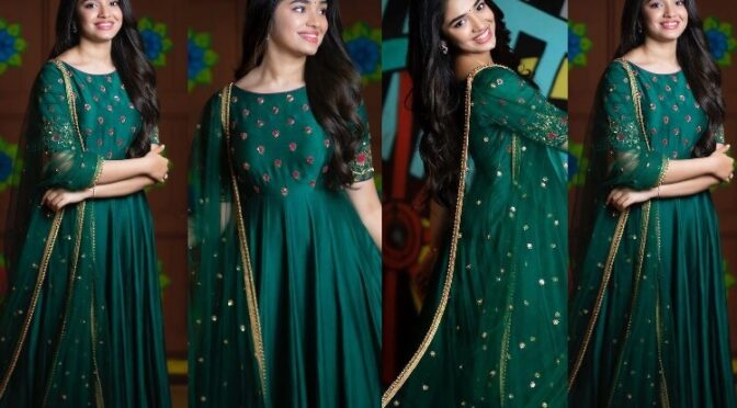 Krithi Shetty looking pretty in a green anarkali set!