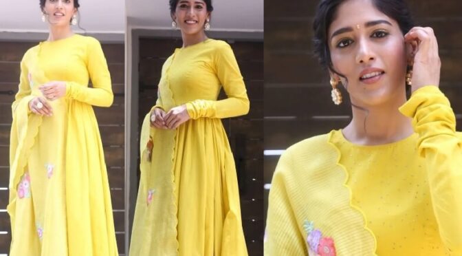 Chandini Chowdary in yellow Anarkali set at “Sammathame” teaser launch!