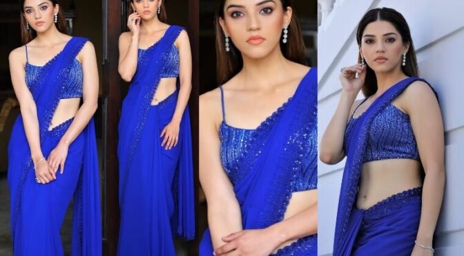 Mehreen Pirzada stuns in blue saree for F3 interview!