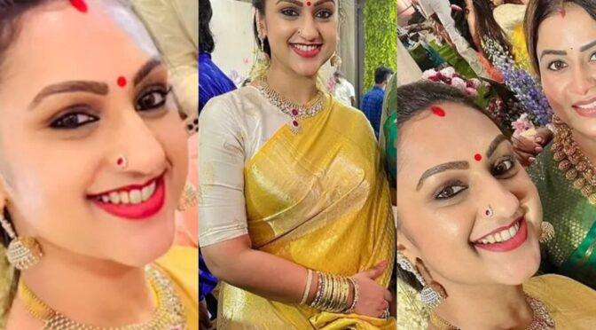 Pritha hari stuns in Yellow kanjeevaram saree at a recent wedding!