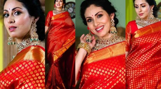 Actress Sadaa looking gorgeous in Traditional Red kanjeevaram saree!