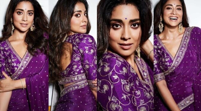 Shirya saran looking gorgeous in purple saree by Kavitha gutta!