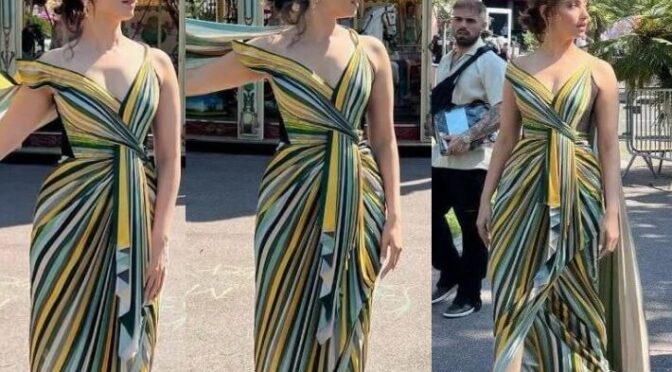 Tamannaah Bhatia in pre stitched saree by Amit Aggarwal at Cannes film festival 2022!