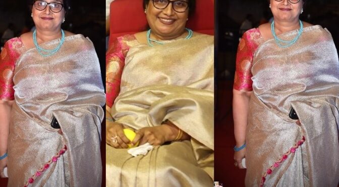 Tulasi kameshwari in gold tissue saree at F3 pre release event!