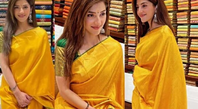 Mehreen Pirzada looking ravishing in yellow pattu saree!