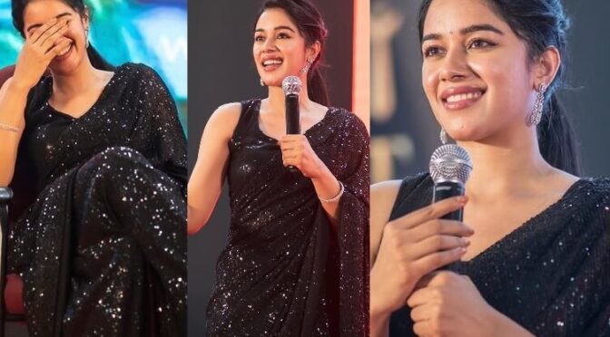 Mirnalini Ravi in a black sequinned saree for a recent event!