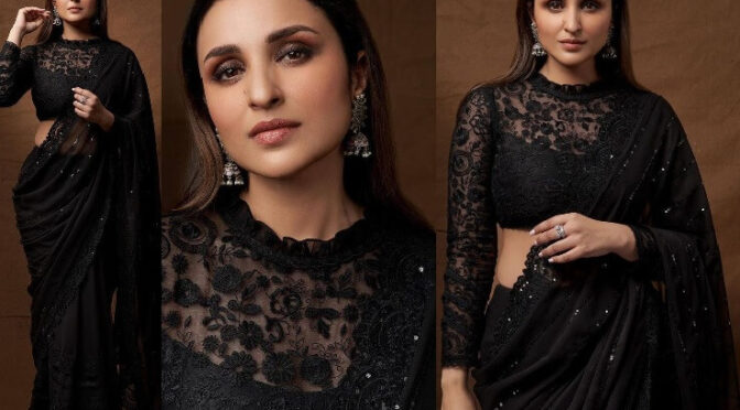 Parineeti Chopra stunning looks in a black saree for “Hunarbaaz!”