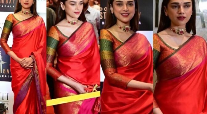 Aditi Rao Hydari looking beautiful in a red silk saree for an event!