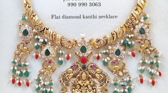 Flat diamond Kanthi Necklace with rice pearls!